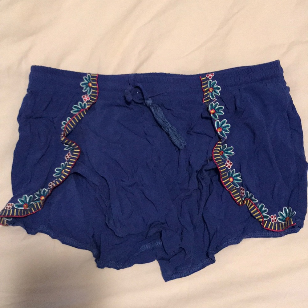 Flowy blue embellished shorts